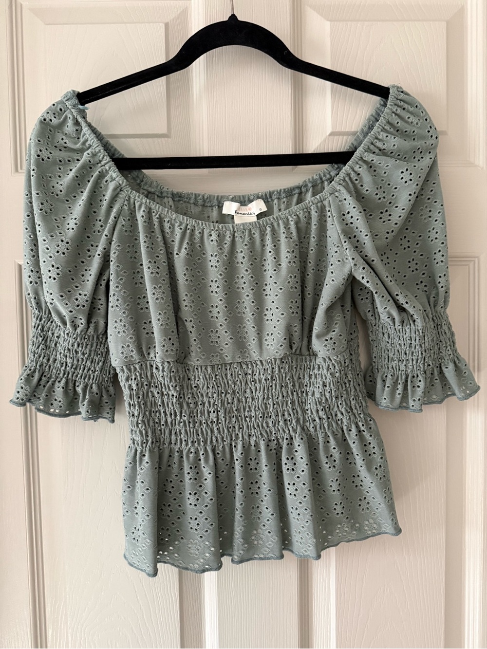 Sage Green Eyelet Peplum Blouse